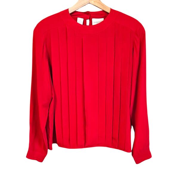 Nordstrom Town Square 100% Silk Blouse Pleated Front Red Women’s Size 14 - Picture 1 of 7